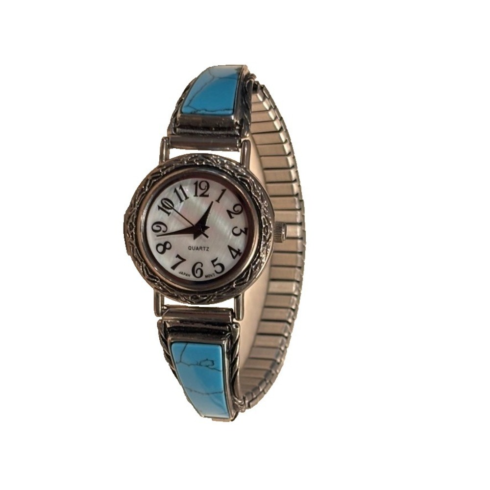 Varsales Ladies Western Turquoise silver Stretch Elastic Band Fashion Watch